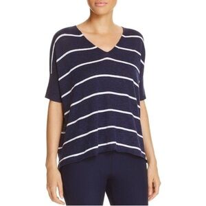 Eileen Fisher Striped Sweater Top Organic Linen/Cotton Navy/White Boxy Sz Medium